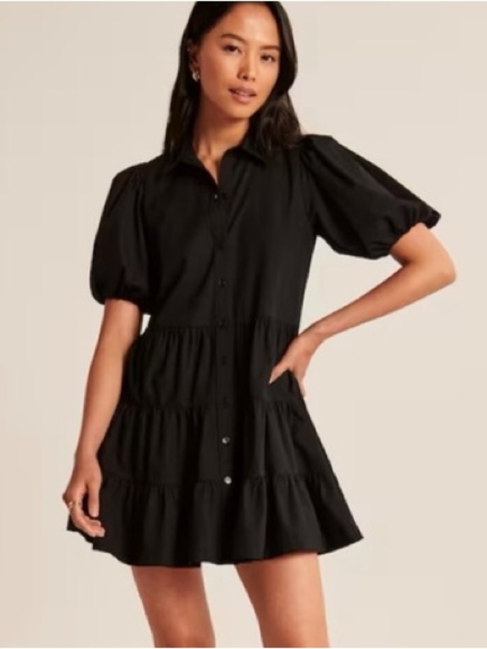 Abercrombie & Fitch Puff-Sleeve Tiered Mini Dress